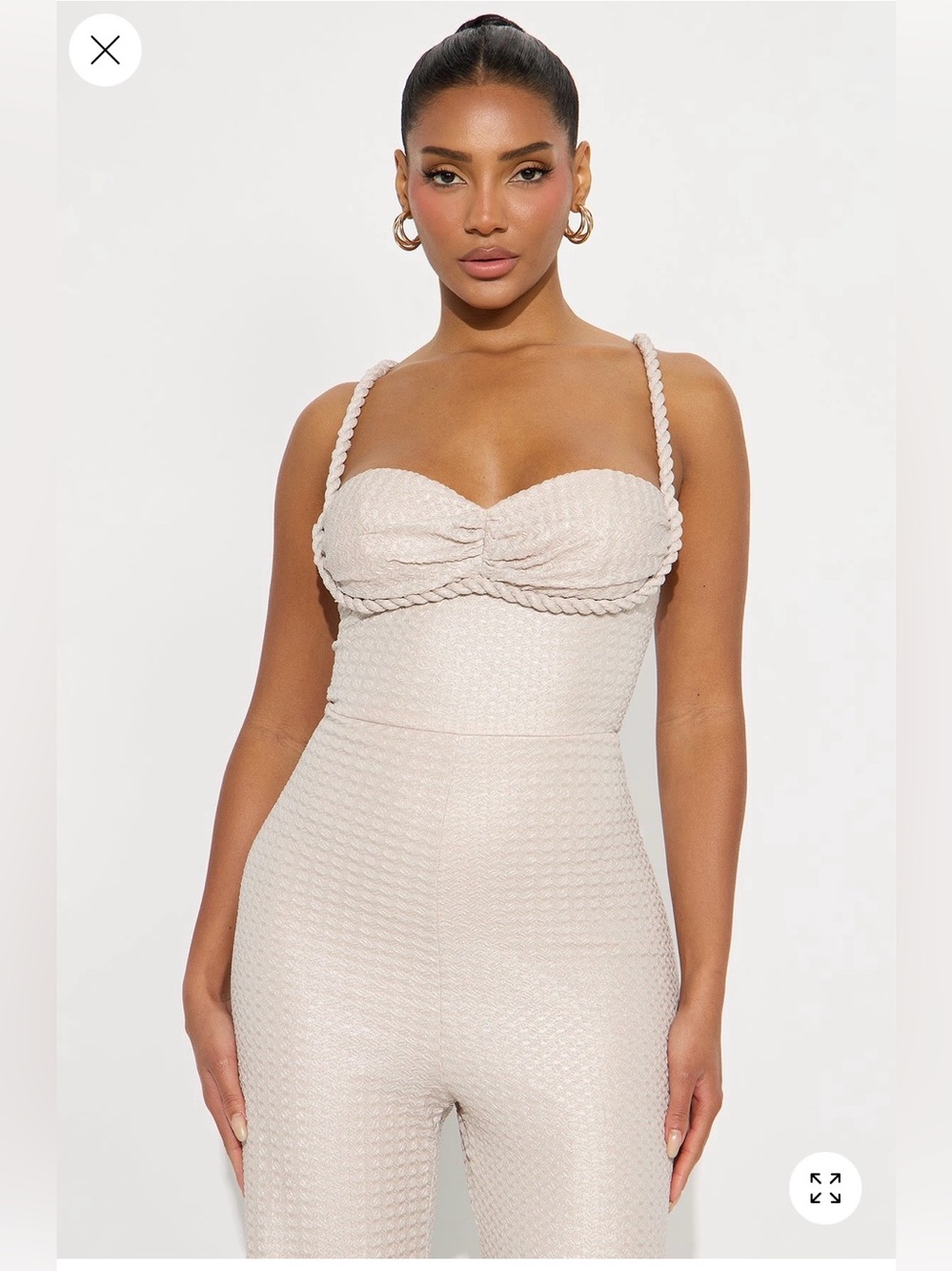Fashion Nova Esmeralda Metallic Wide Leg Jumpsuit Champagne Size M NWT